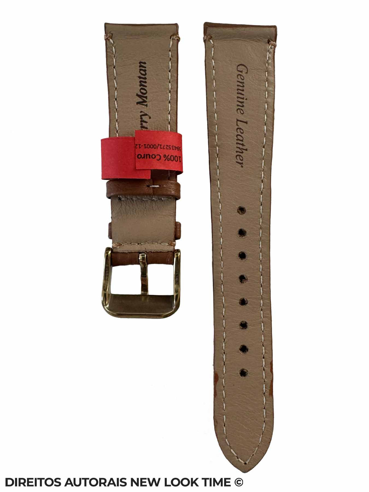Pulseira Couro Havana Relogios 20mm Luxo Lisa Costura na Cor Fivela Dourada