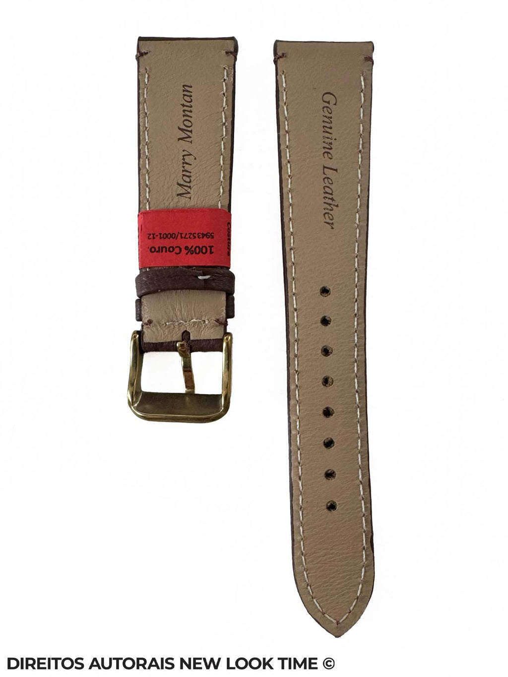 Pulseira Couro Marrom Relogios 20mm Luxo Lisa Costura na Cor Fivela Dourada