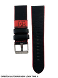 Pulseira Couro Preto Lisa Relogios 24mm Roma Fivela Prata