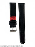 Pulseira Couro Preta Relogios 18mm Grecia Costura Branca Fivela Prata