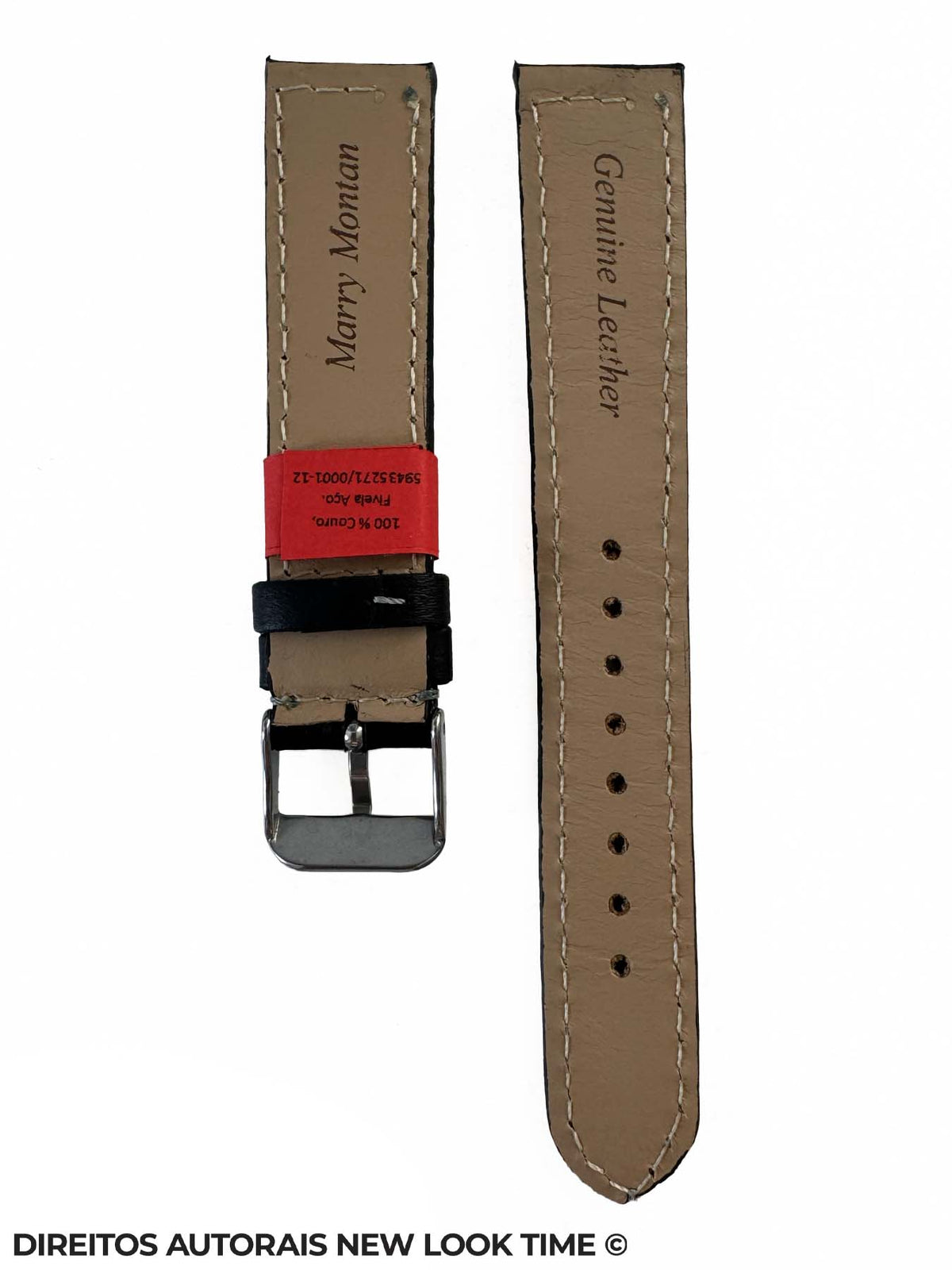 Pulseira Couro Preta Relogios 18mm Grecia Costura Branca Fivela Prata