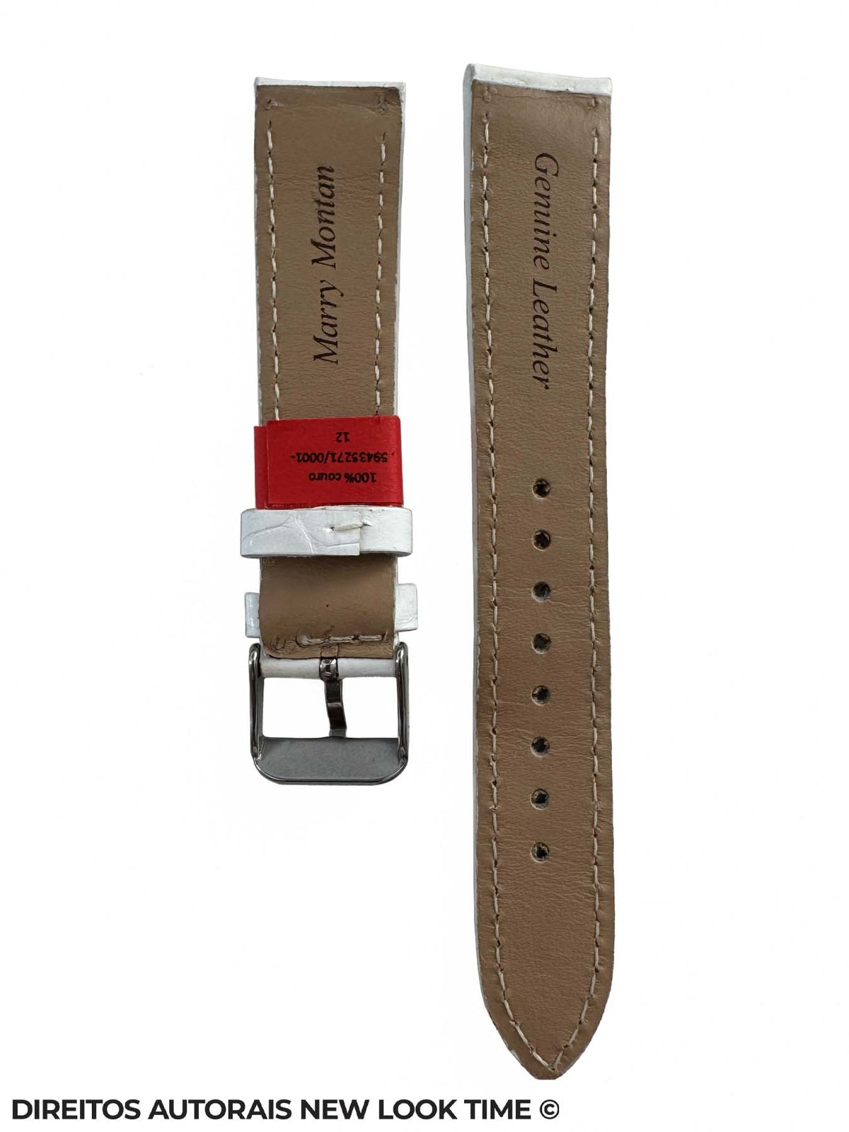 Pulseira Couro Branca Relogios 18mm Italia Croco Costura na Cor Fivela Prata