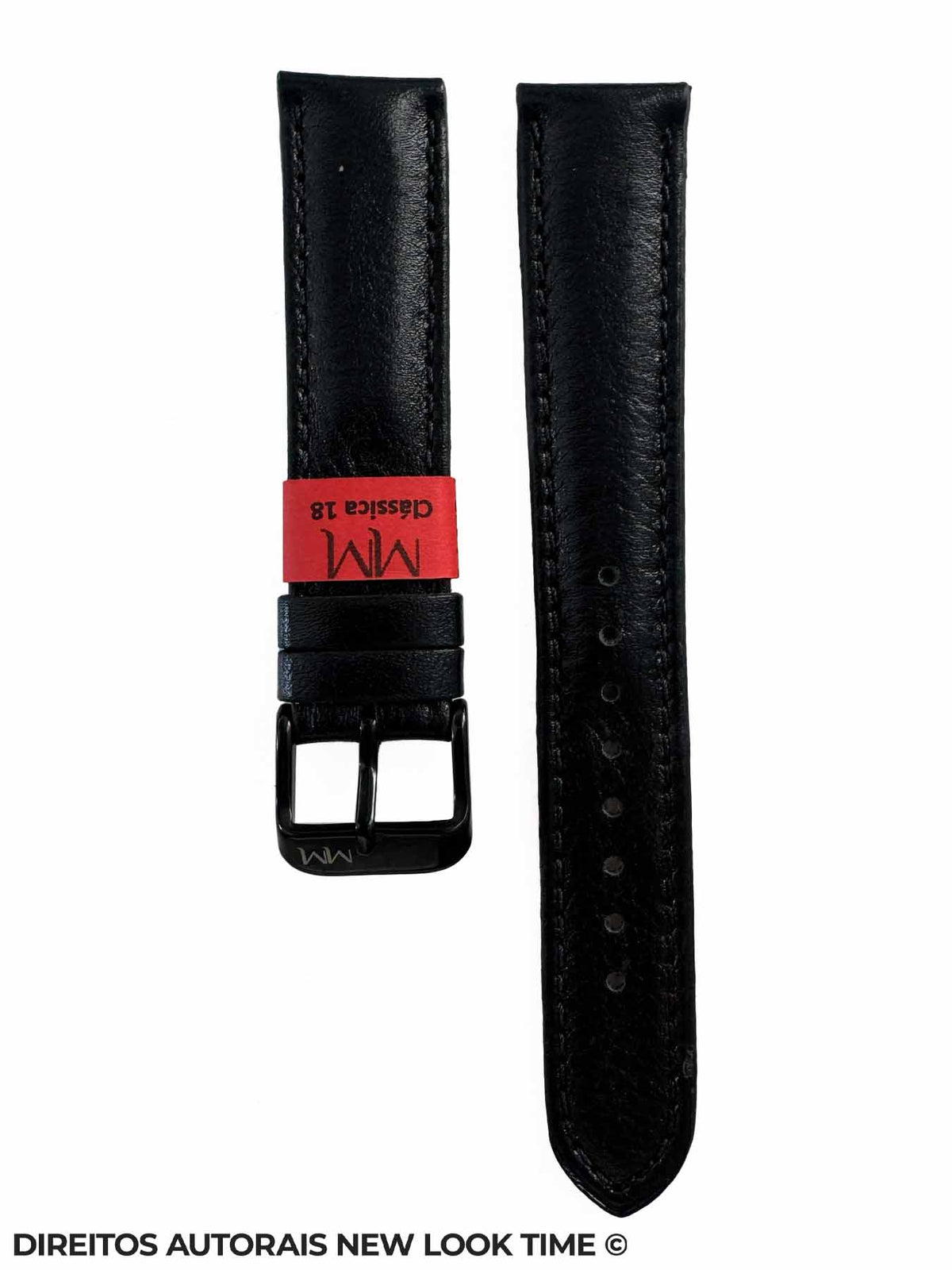 Pulseira Couro Preta Relogios 18mm Classica Costura na Cor Fivela Preta