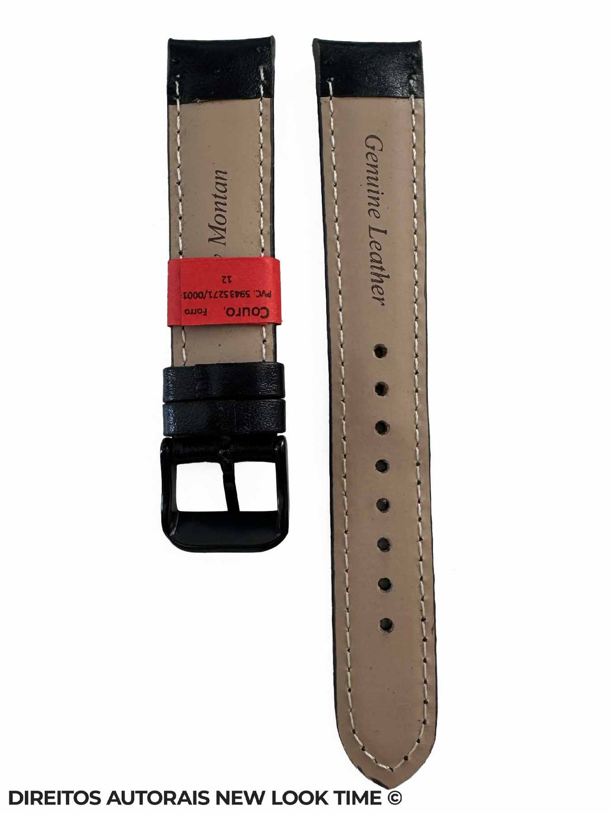 Pulseira Couro Preta Relogios 18mm Classica Costura na Cor Fivela Preta