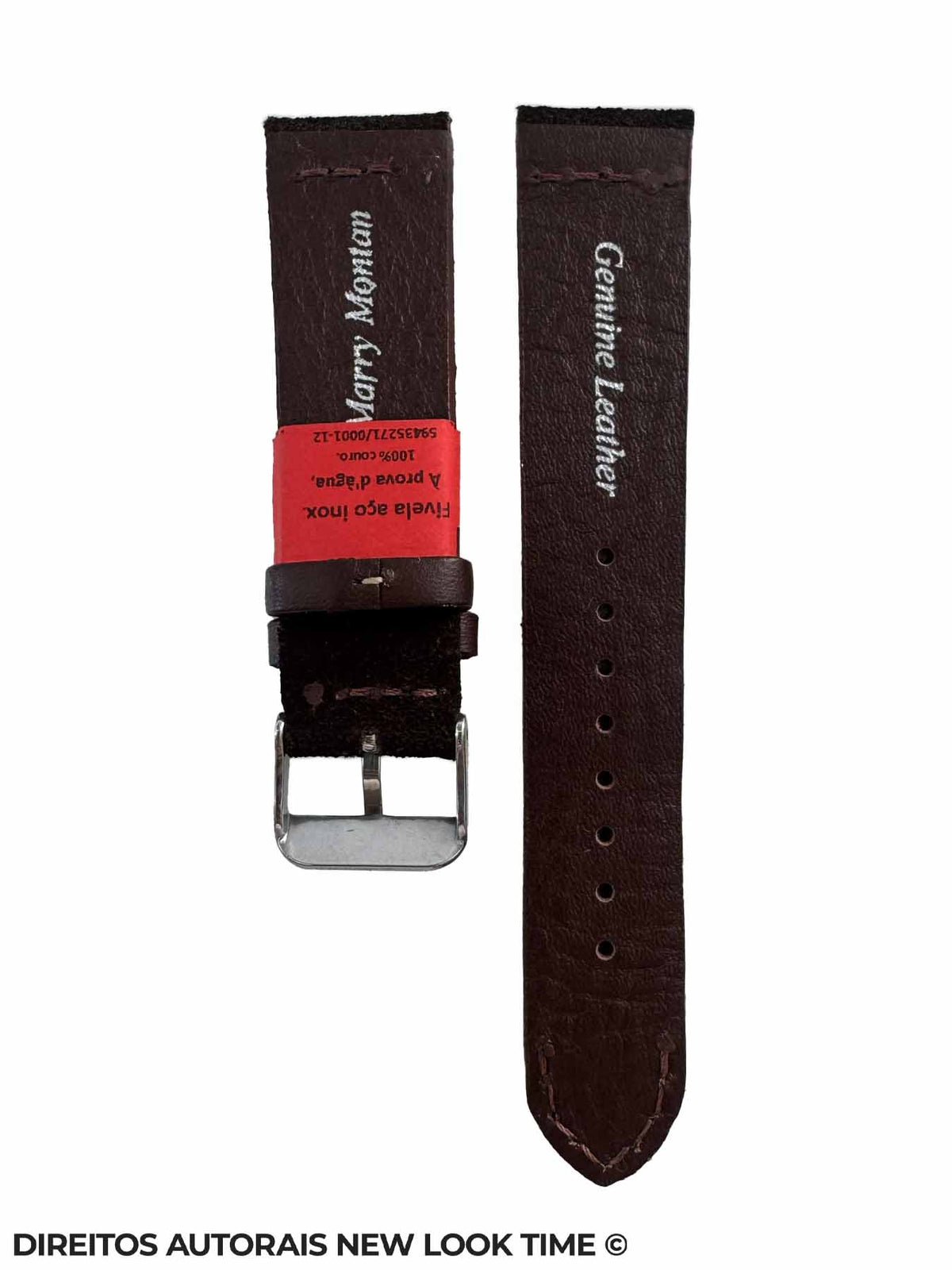 Pulseira Couro Marrom em Camurça Relogios 20mm Kitara Costura Clara Fivela Prata