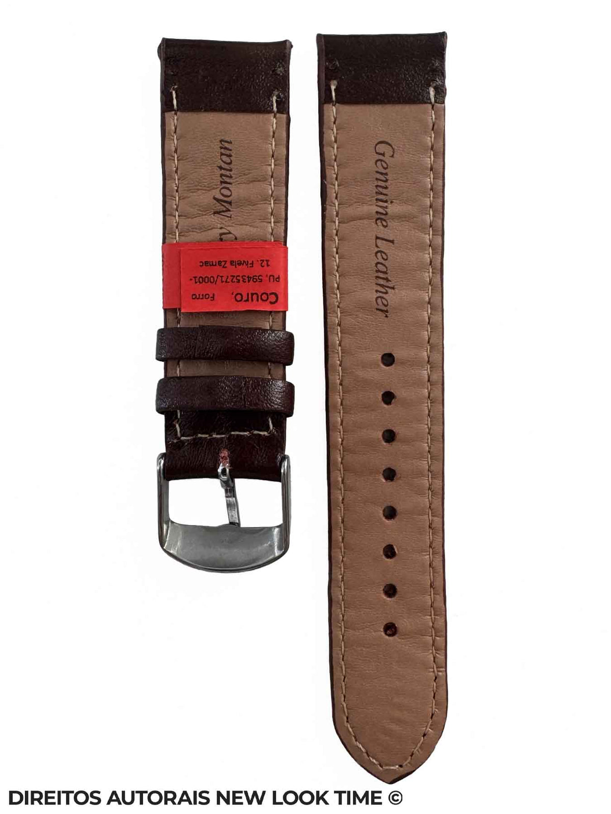 Pulseira de Couro Marrom Relogios 20mm Soft Costura na Cor Fivela Prata