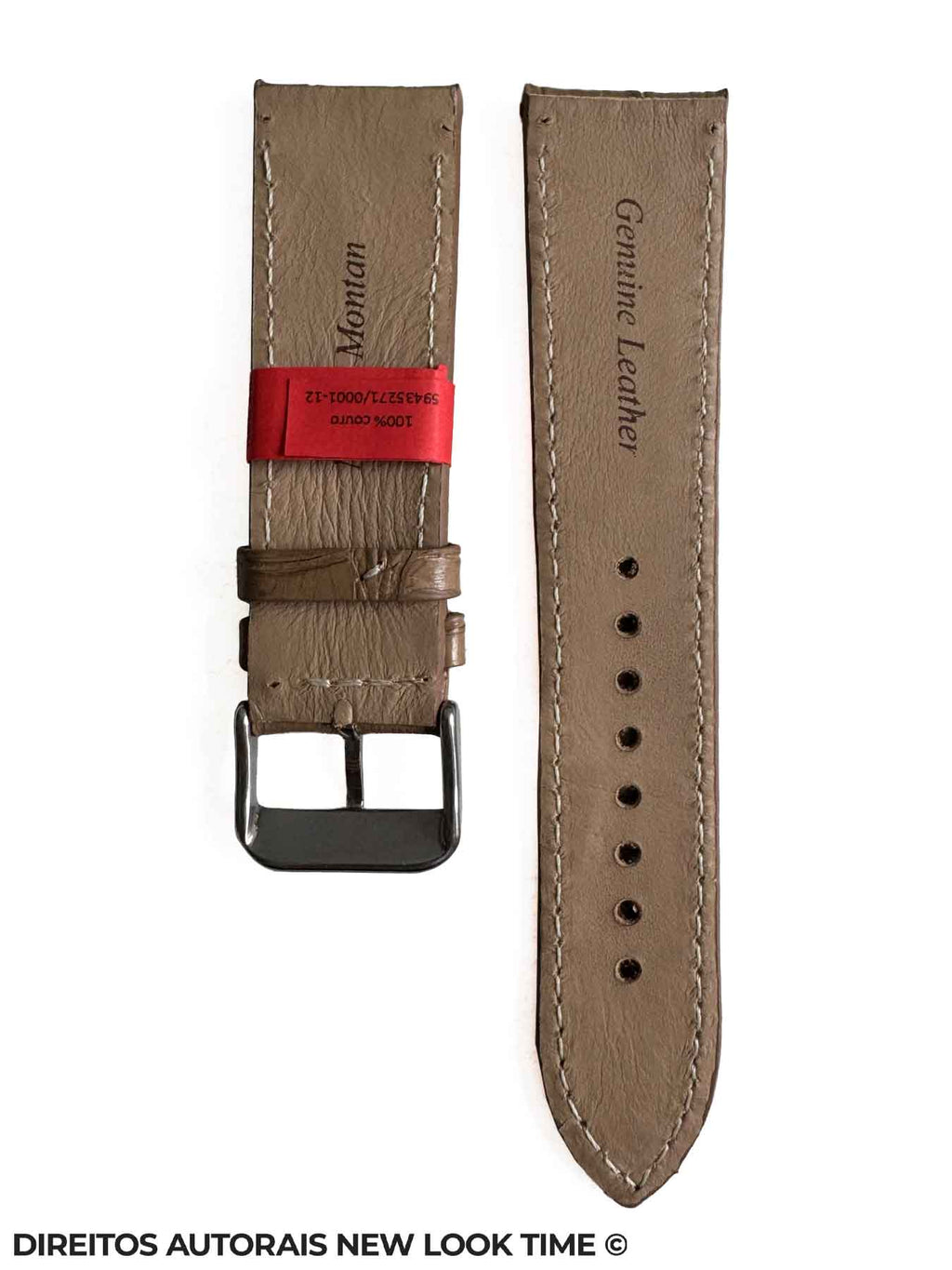 Pulseira Couro Nude Relogios 22mm Italia L Croco Costura na Cor Fivela Prata