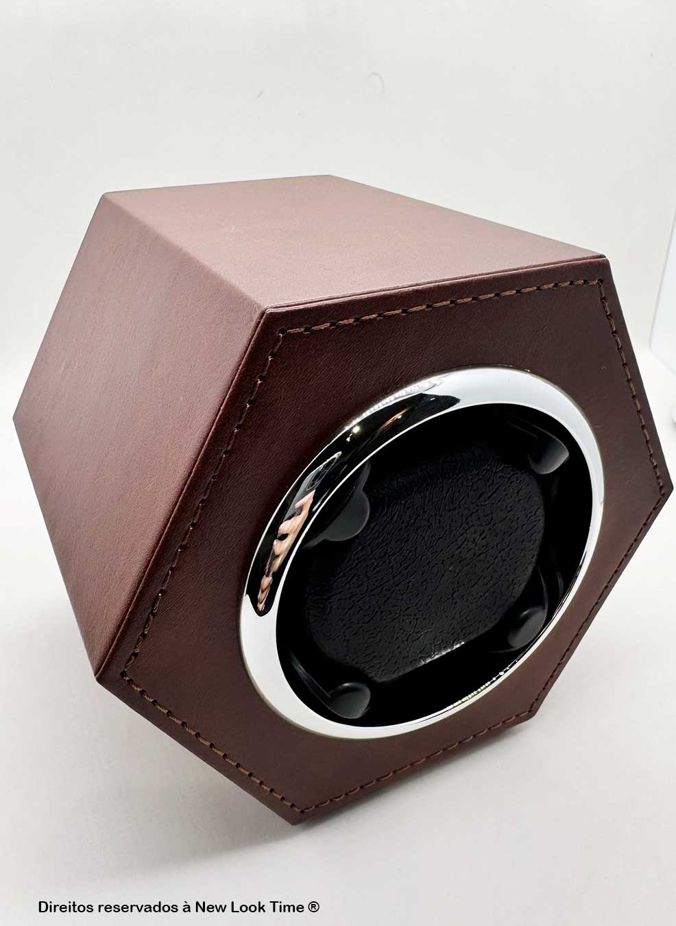 Estojo Simples Hexagonal em Couro Marrom para Relógios Automáticos *Watch Winder