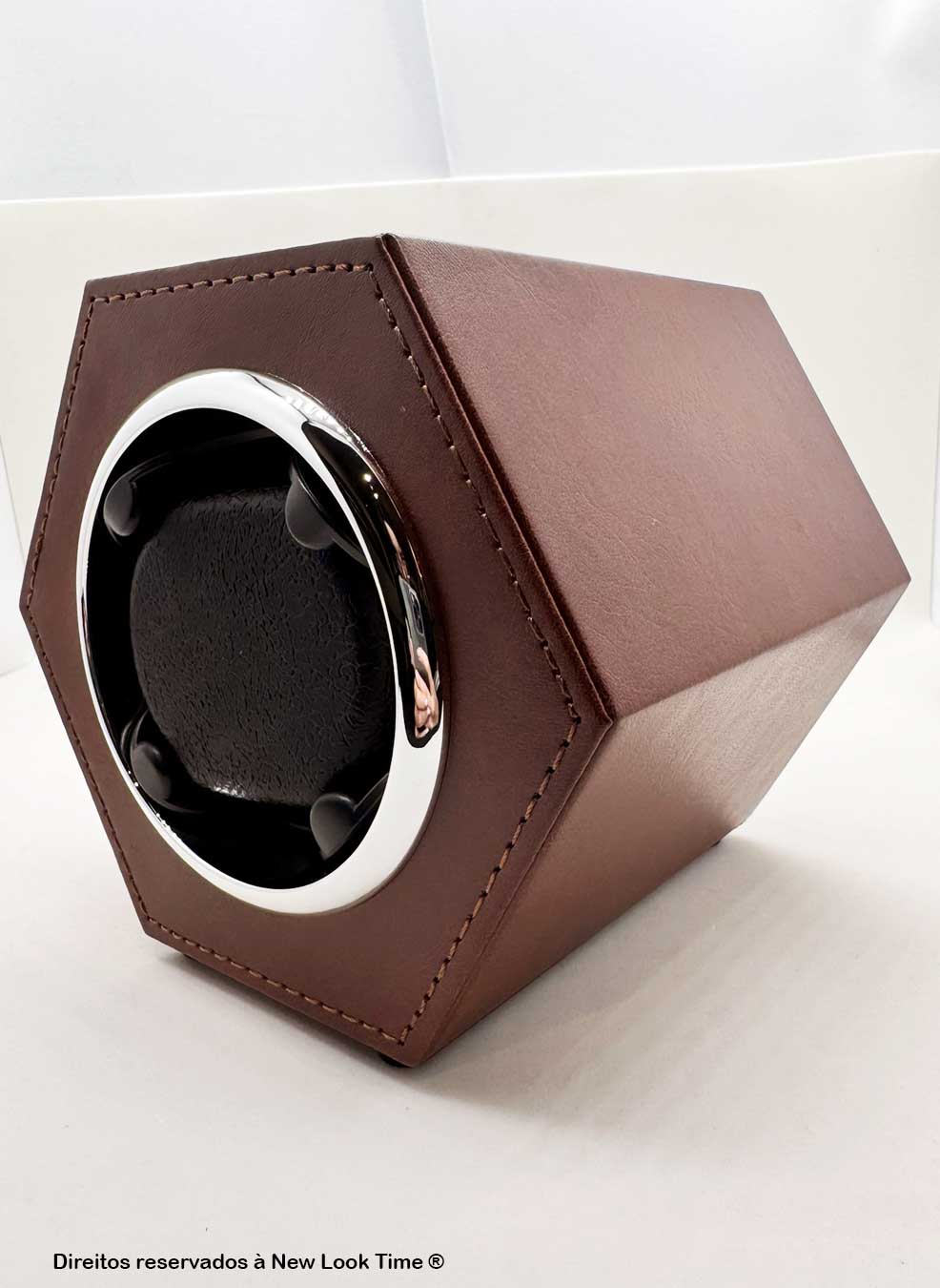 Estojo Simples Hexagonal em Couro Marrom para Relógios Automáticos *Watch Winder