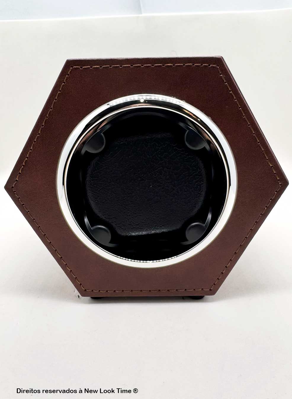 Estojo Simples Hexagonal em Couro Marrom para Relógios Automáticos *Watch Winder