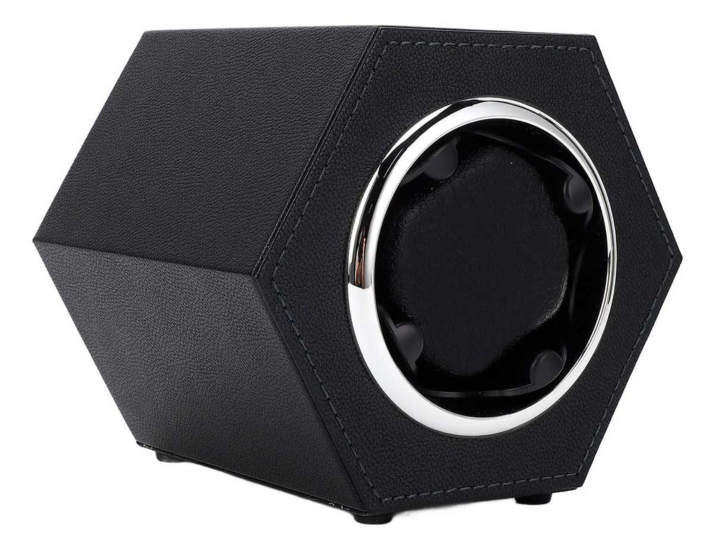 Estojo Simples Hexagonal em Couro Preto para Relógios Automáticos *Watch Winder