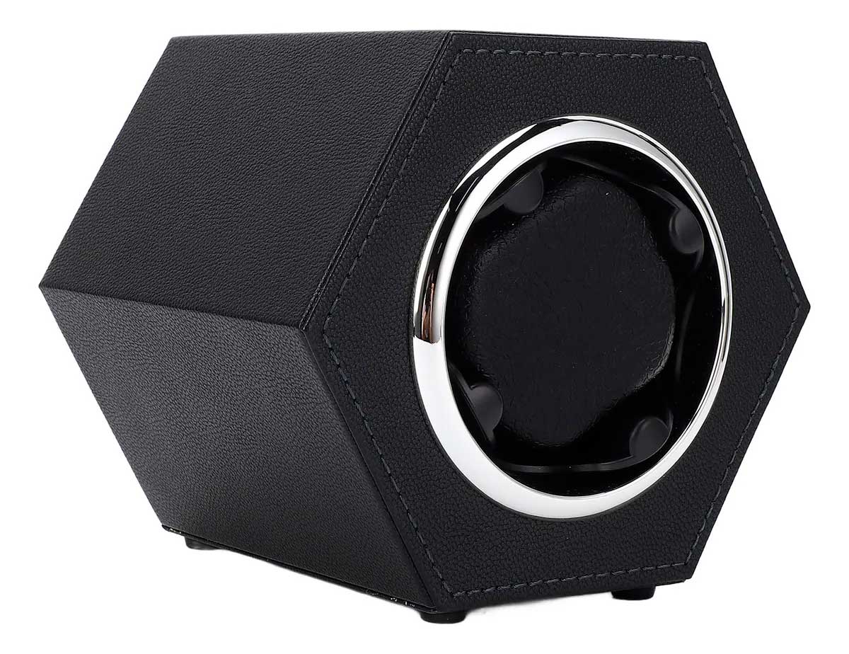 Estojo Simples Hexagonal em Couro Preto para Relógios Automáticos *Watch Winder