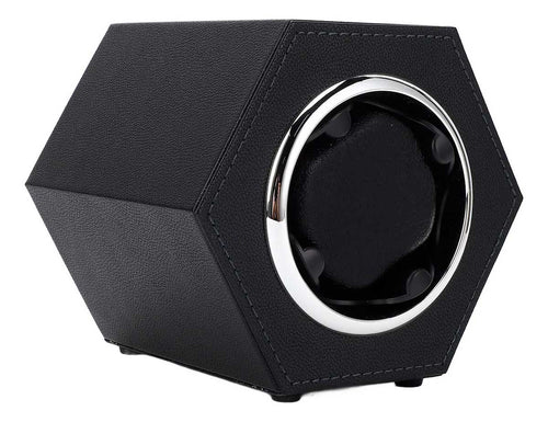 Estojo Simples Hexagonal em Couro Preto para Relógios Automáticos *Watch Winder