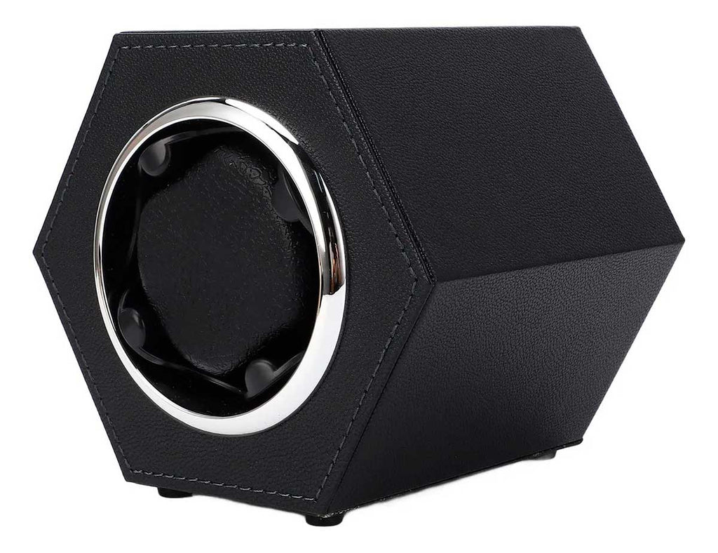 Estojo Simples Hexagonal em Couro Preto para Relógios Automáticos *Watch Winder