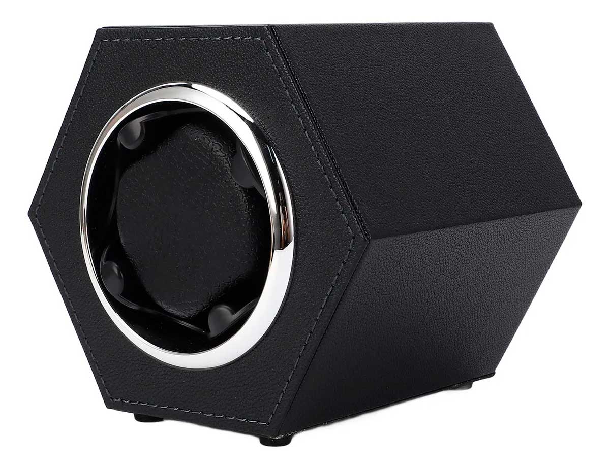 Estojo Simples Hexagonal em Couro Preto para Relógios Automáticos *Watch Winder