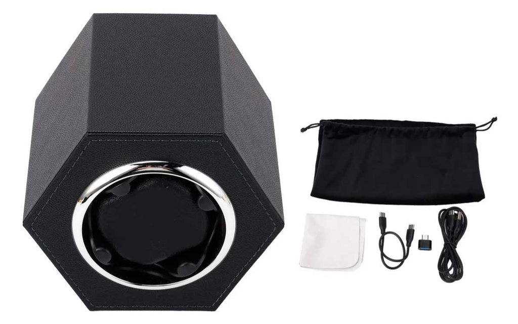 Estojo Simples Hexagonal em Couro Preto para Relógios Automáticos *Watch Winder